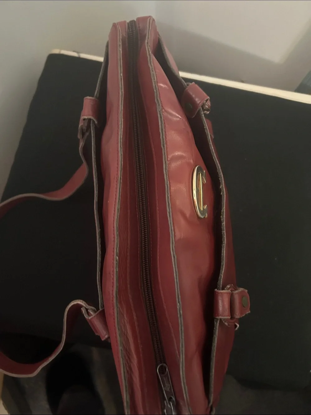 Vintage 70's Etienne Aigner Burgundy Leather Shoulder Bag with Gold Accent